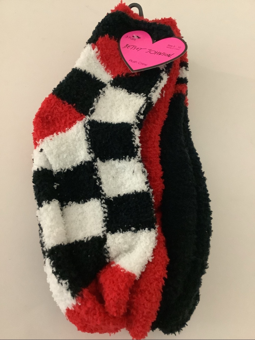 Betsey Johnson 3 Pair Set Plush Crew Fuzzy Socks